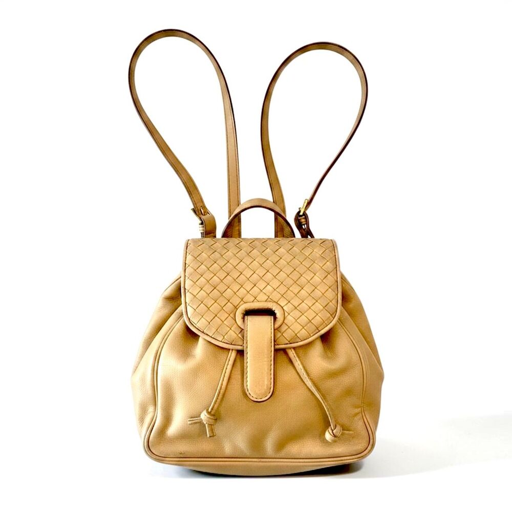 Bottega Veneta Intrecciato Mini Gold Leather Backpack